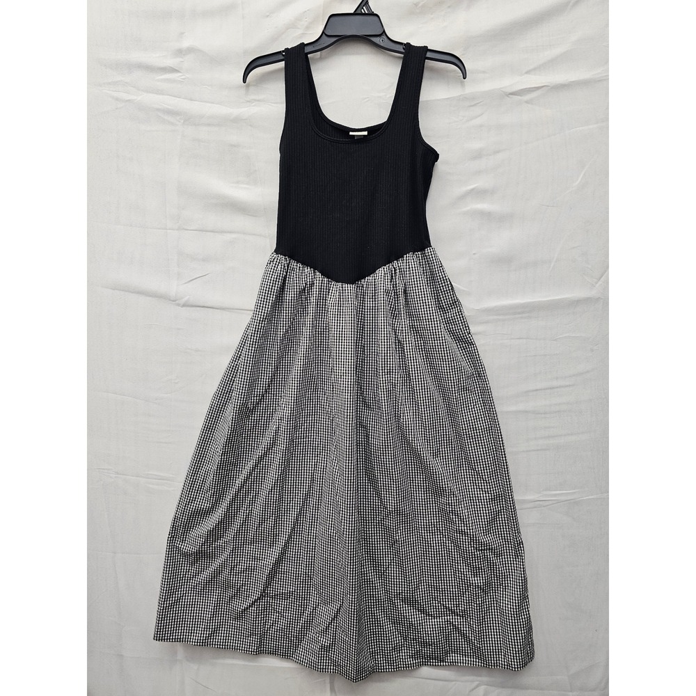 A New Day Womens Sleeveless Gingham Midi Dress Black Cotton Blend Casual Size XS